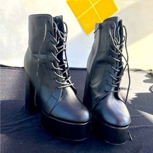 All Black Lace Up Heel Boots